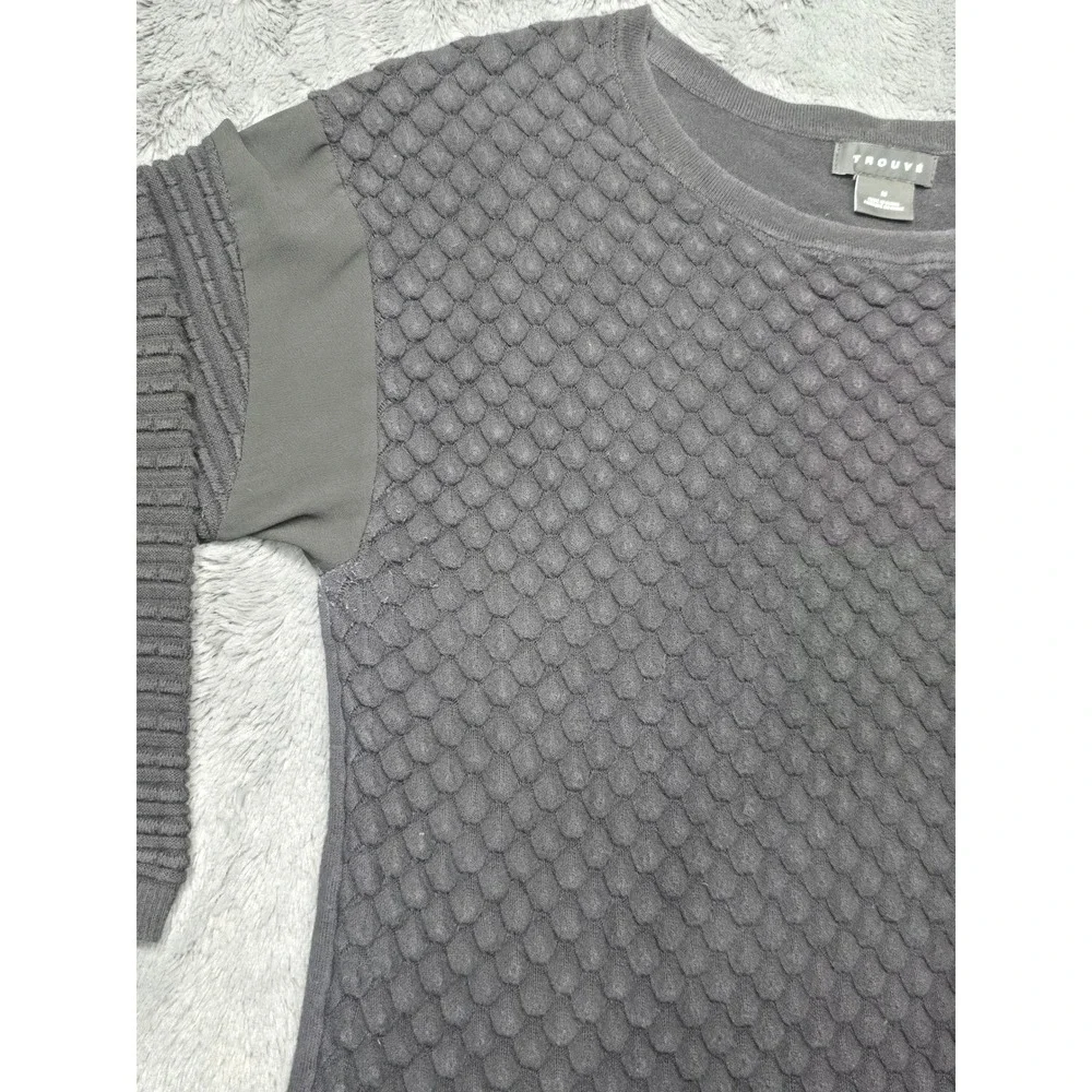 Trouve Black Popcorn Knit Mixed Media Sweater Crew Neck Women Medium HL288971